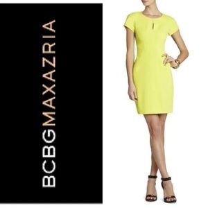 BCBGMAXAZRIA Citron Yellow Dress GORGEOUS flattering Medium Chloe Cocktail
